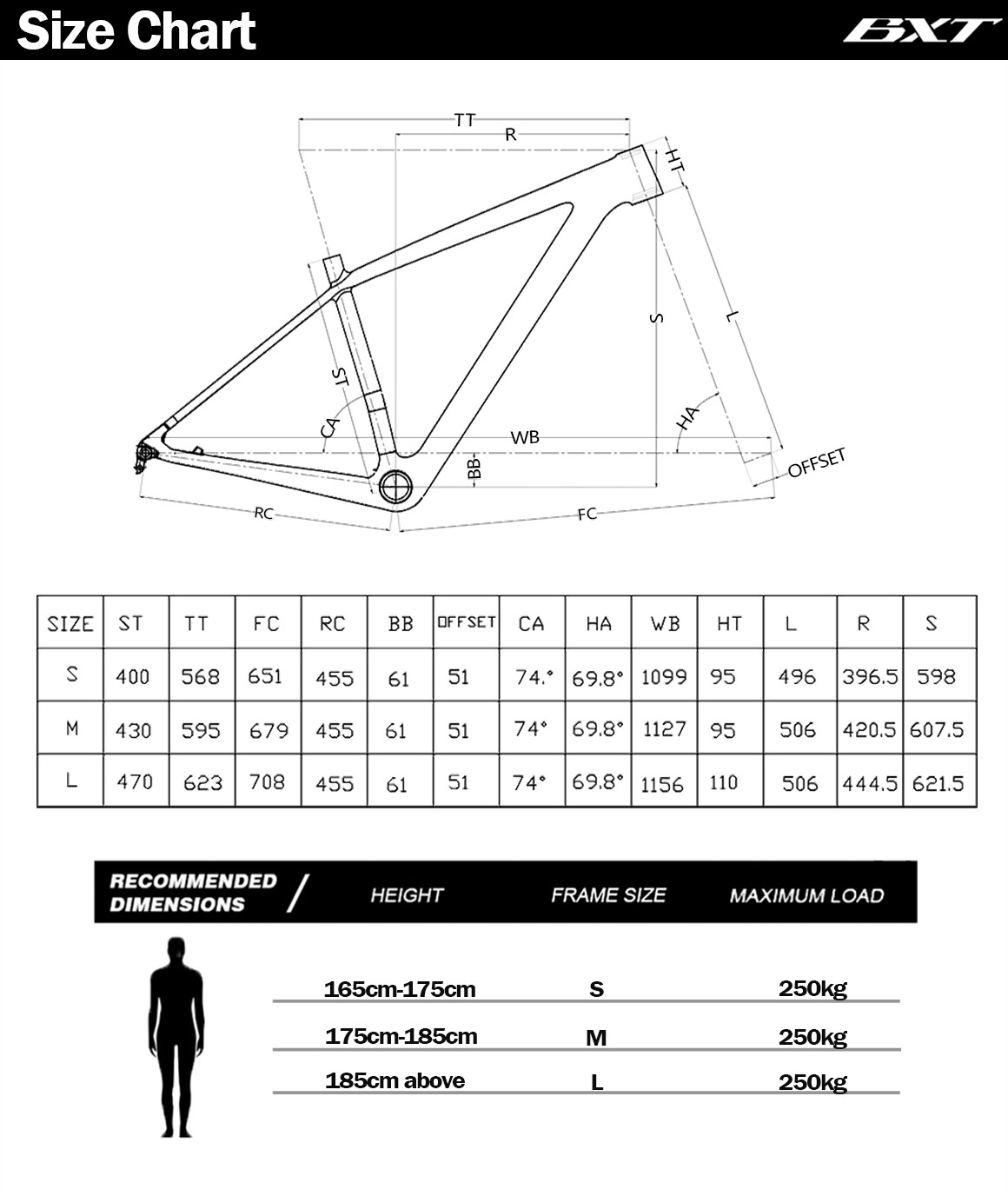 29er mtb carbon frame size chart